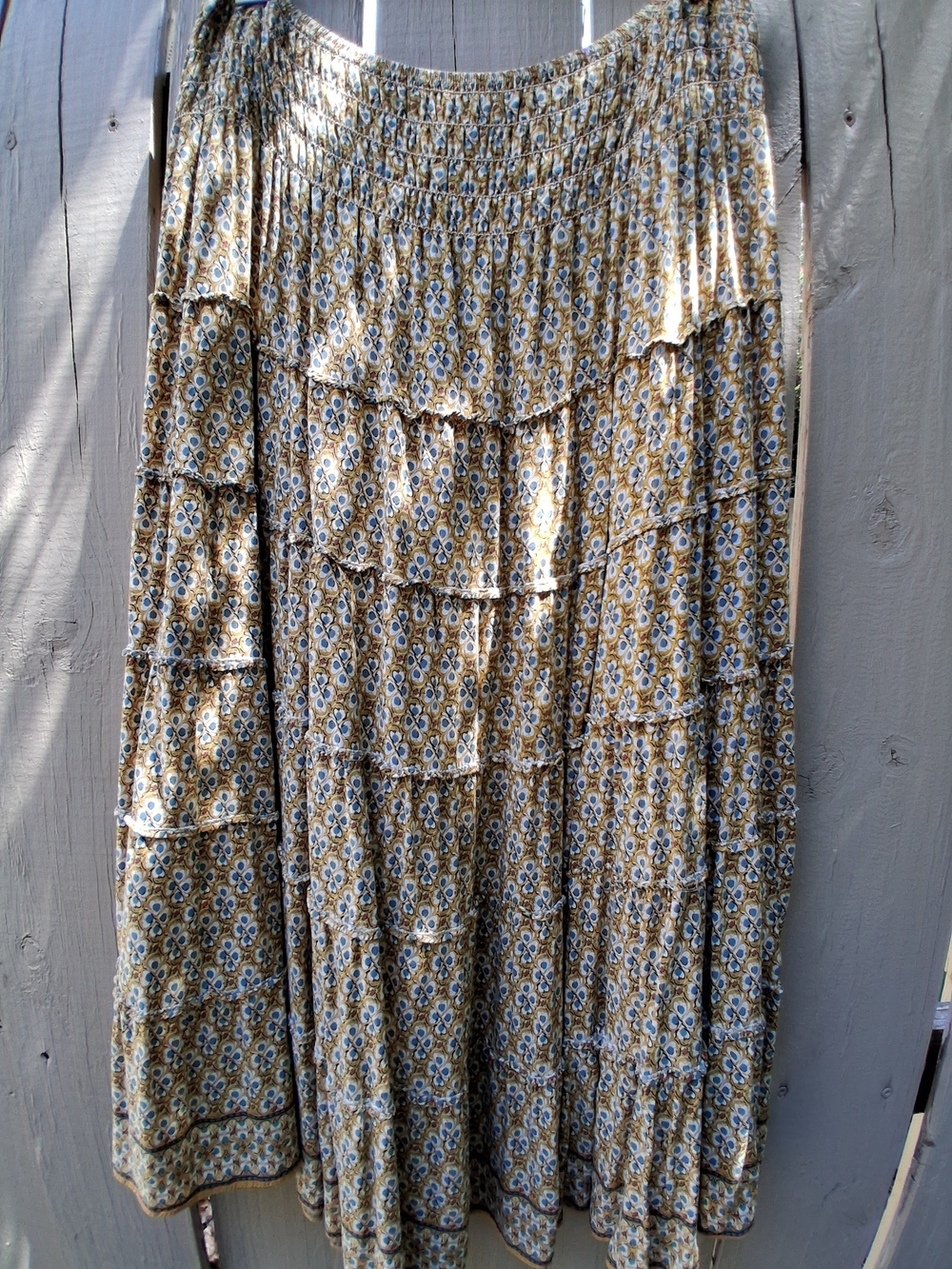 Max Studio Tiered Floral Maxi Skirt in Beige and Blue